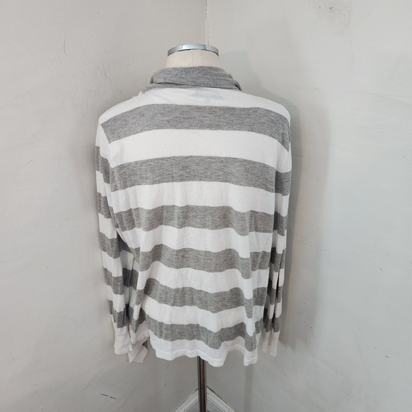 DKNYC Womens Grey White Striped Open Front Draped Waterfall Cardigan L/XL - Picture 2 of 5